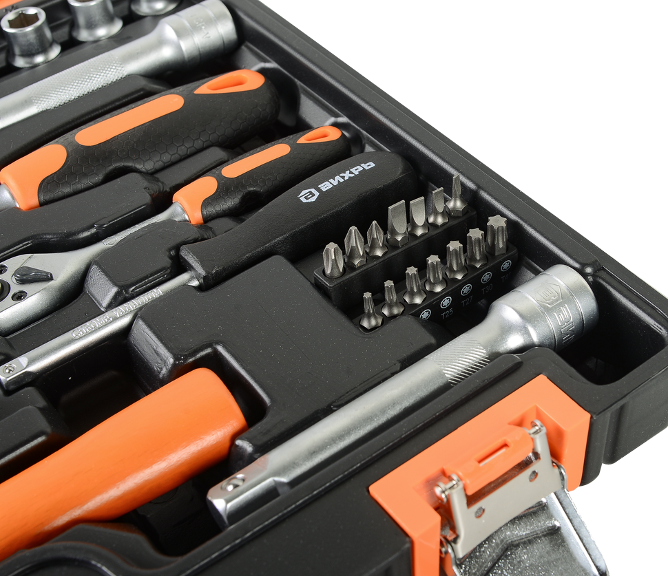 Набор инструментов, 1/2", 1/4", CrV, пластиковый кейс 76 предмета Вихрь 
