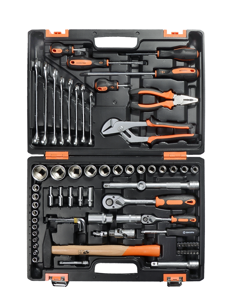 Набор инструментов, 1/2", 1/4", CrV, пластиковый кейс 76 предмета Вихрь 