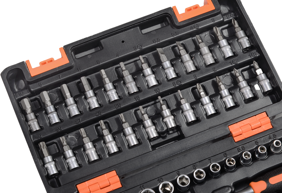 Набор инструментов, 1/4", CrV, пластиковый кейс 57 предметов Вихрь 