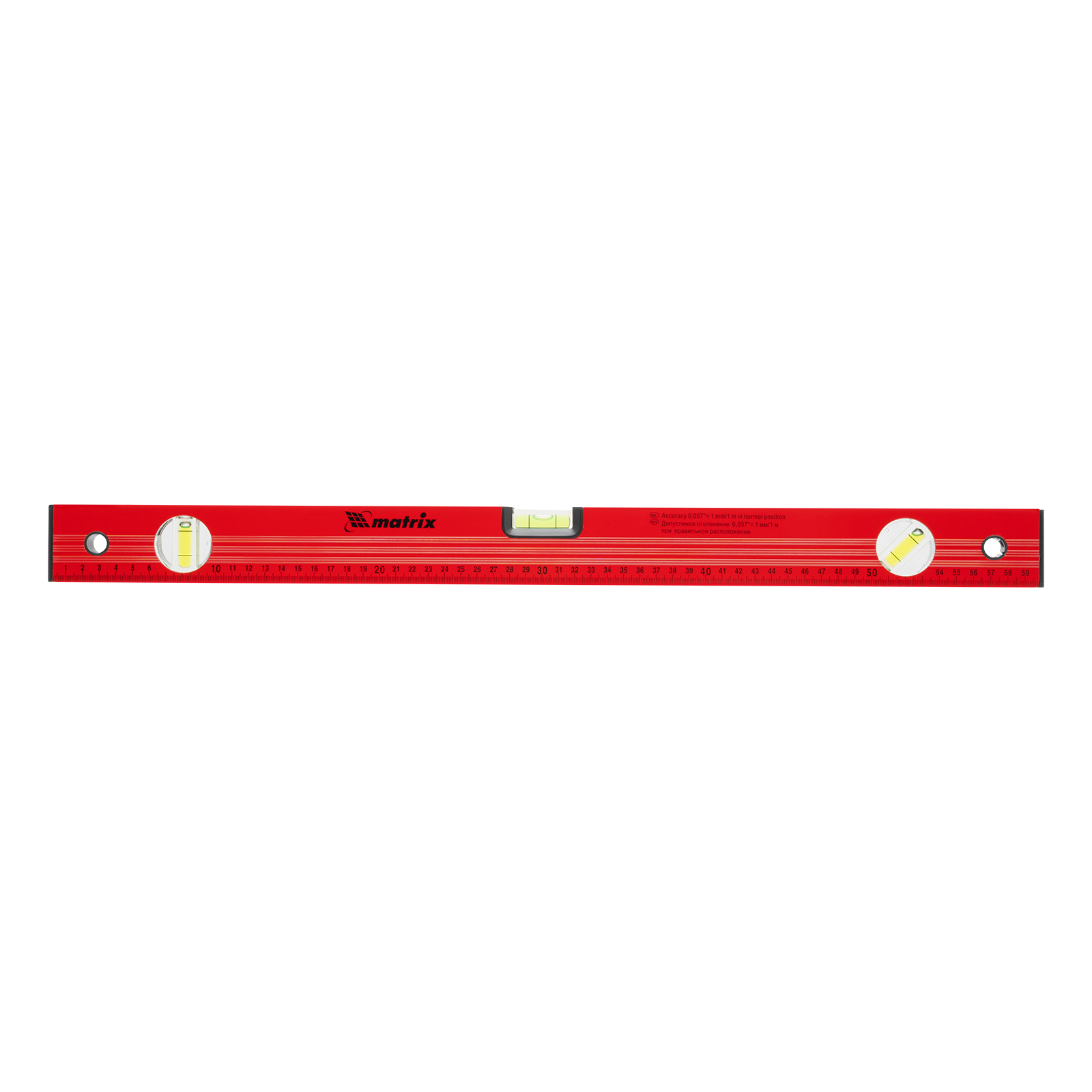 Уровень алюминиевый, 600 мм, 3 глазка, красный, линейка Matrix 
