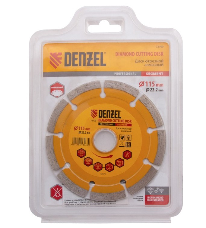 Диск алмазный, отрезной сегментный, 115 х 22.2 мм, сухая резка Denzel 