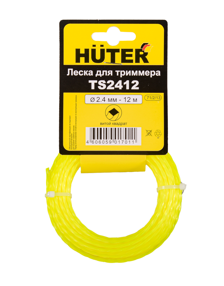 Леска Huter TS2412 для триммера, 2.4 мм, витой квадрат 